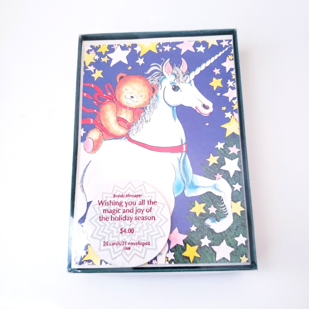 Vintage Unicorn Teddybear Holiday Cards